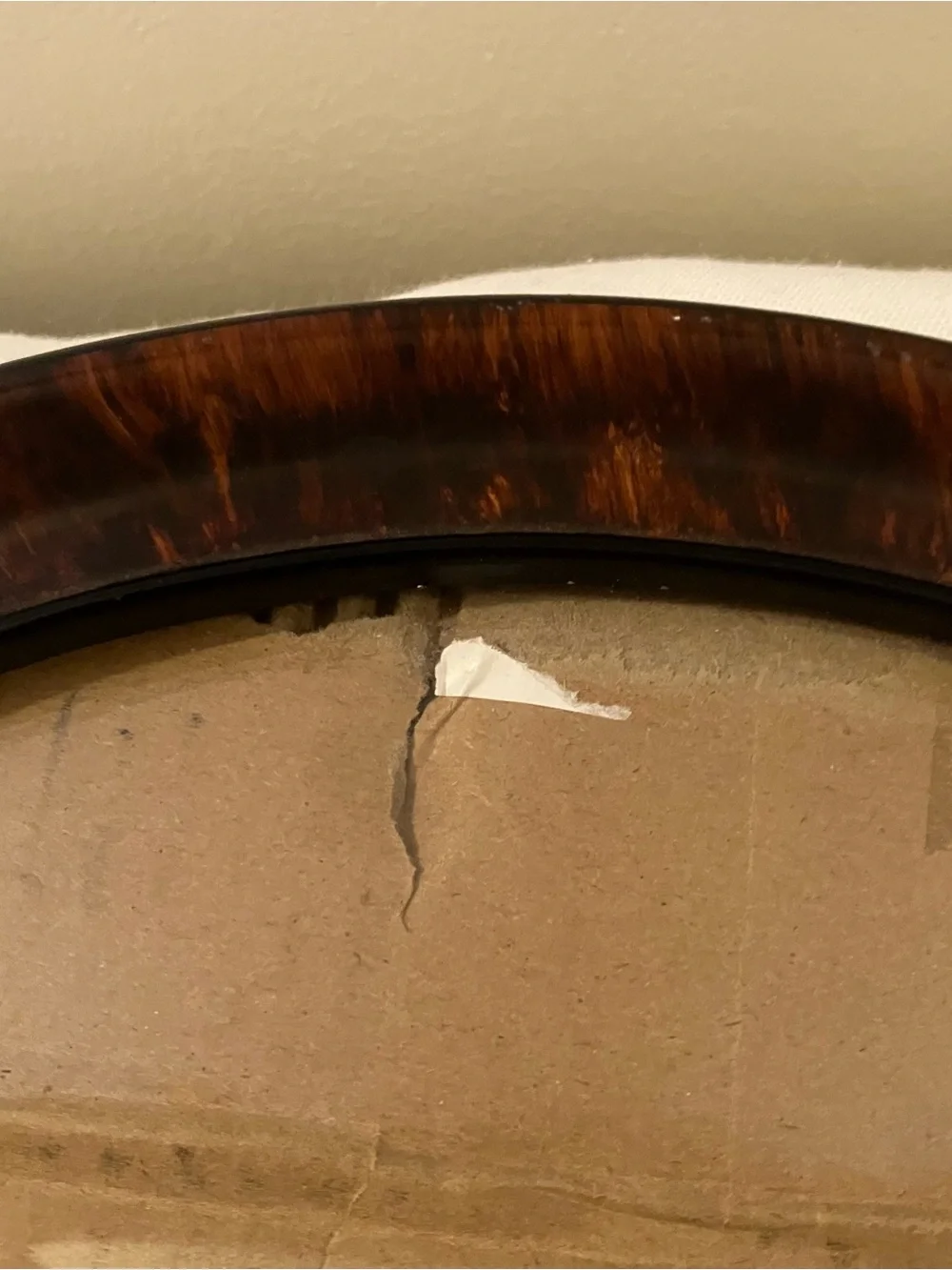 Antique Vintage Wood Oval Hanging Frame Picture Glass Convex Bubble 14.5 x 17.75